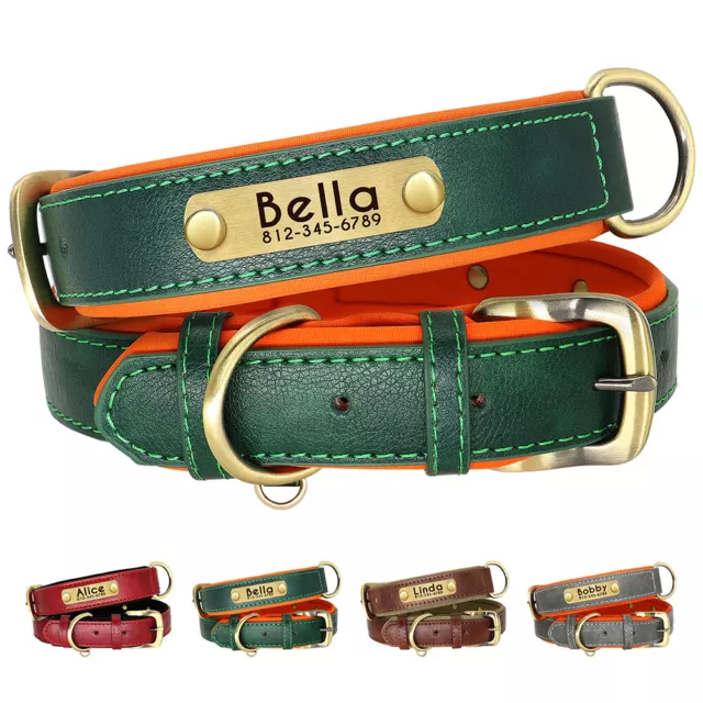 Personalised Dog Collar Soft Leather Free Engraved ID Tag for Small Medium Dogs