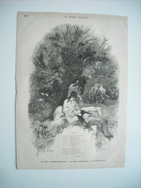 Gravure 1877. Les Mois Gastronomiques. Les Cerises De Montmorency.par E. Morin.