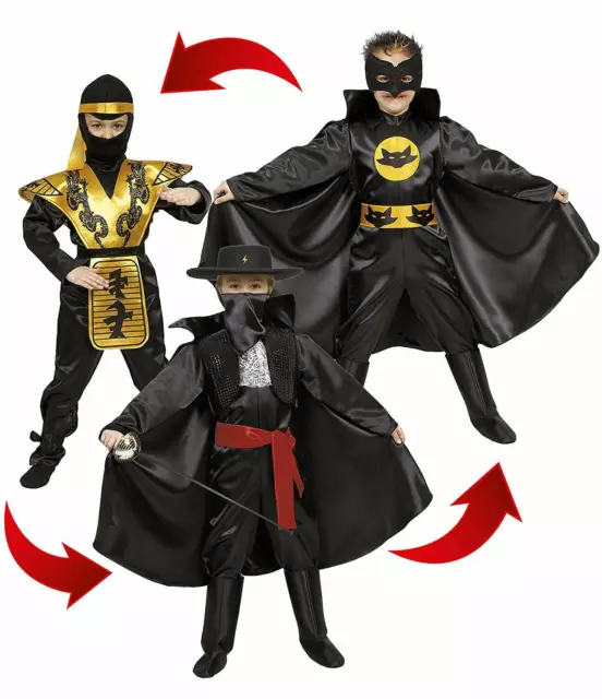 COSTUME CARNEVALE EROI Action 3 in 1 Ninja Zorro Vestito Bambino