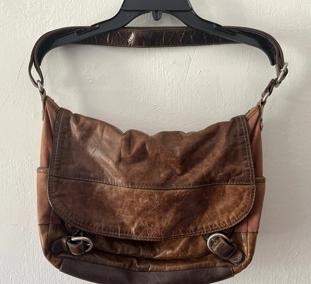 Fossil Brown Leather Messenger Laptop Shoulder Bag Satchel Unisex