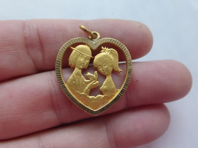 Pendentif Cœur Les Amoureux De Peynet En Or 18K - Poids 1,6g, Occasion, Symbole D'amour Vintage