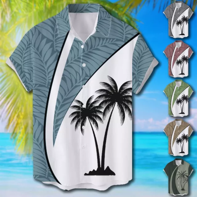 Men Spring Single Breasted Casual Lapel Full Print Beach Short Sleeve Vacation