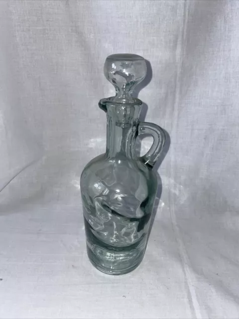 Vintage Glass Jug/Decanter With Stopper & Handle Vinegar Oil Vinaigrette OLD VGC