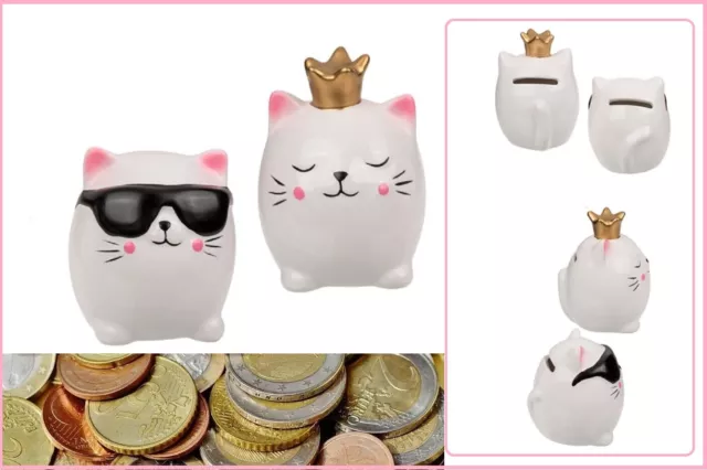 2x Katzen Mr & Mrs. Cat Ceramic Money Boxes Piggy Bank Money Box 9x7cm