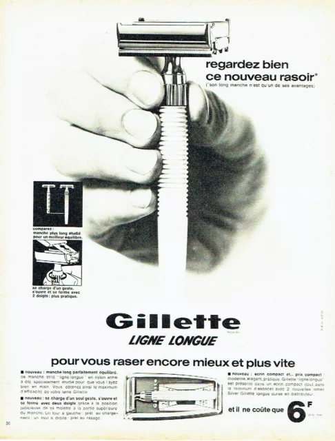 PUBLICITE ADVERTISING 036  1965  Gillette rasoir  ligne longue