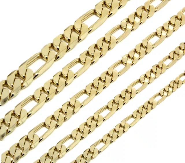 Mens 14K Gold Plated 3mm To 12mm  Figaro Link Necklace Chain 24 Or 30 Inch