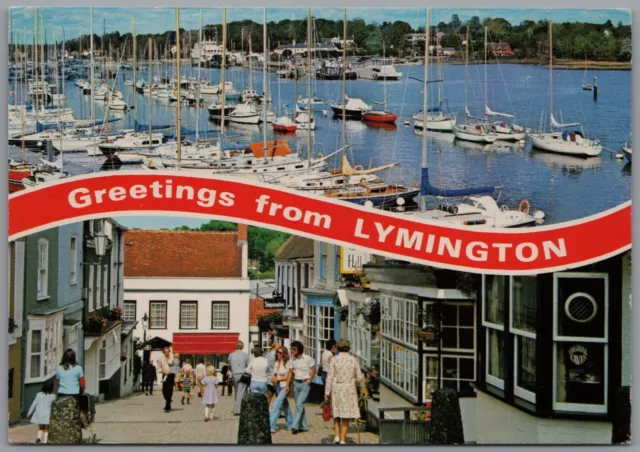 Greetings from Lymington Hampshire England Multiview Postcard Posted 1996