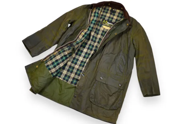 Men's Barbour Border Jacket Vintage 2 Crest Wax Green England A200 C42/107cm