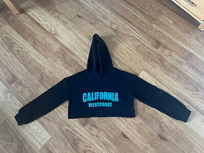 BNWOT Never Worn Girl's Black / Blue Cropped Hoodie 'California West Coast' 10 Y
