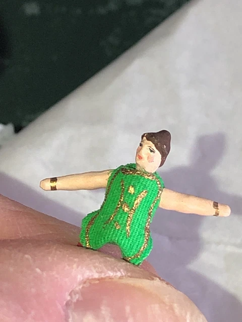 Super Tiny Miniature 1” Tall Strung Painted Metal Doll Figure Fabric Outfit 6