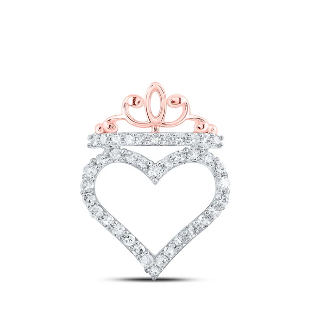 10 Karat Roségold Damen Rund Diamant Krone Herz Anhänger 1/4 Kttw