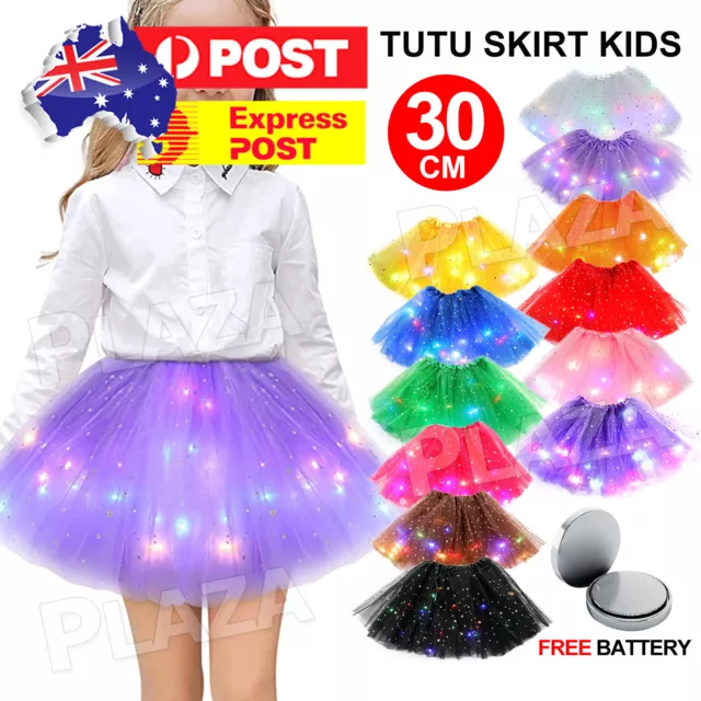 Kids Girls Princess LED Light Glow Dance Tutu Skirt Fancy Christmas Ballet Dress