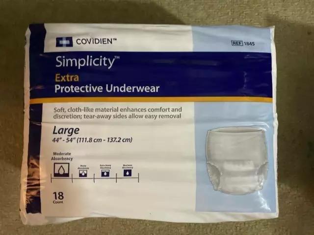 54 NEW COVIDIEN Simplicity Extra Protective Underwear Pull Up Large 3 x 18  Count $39.99 - PicClick