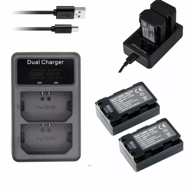 TWO(2) NP-FZ100 Battery & SLIM LED Dual Charger forSony Alpha A7C A7 R IV A9 II
