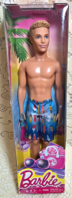 BARBIE Ken Beach Day Surf 2013 Mattel BCN27 w/ Sunglasses & Board Shorts NIB 50L