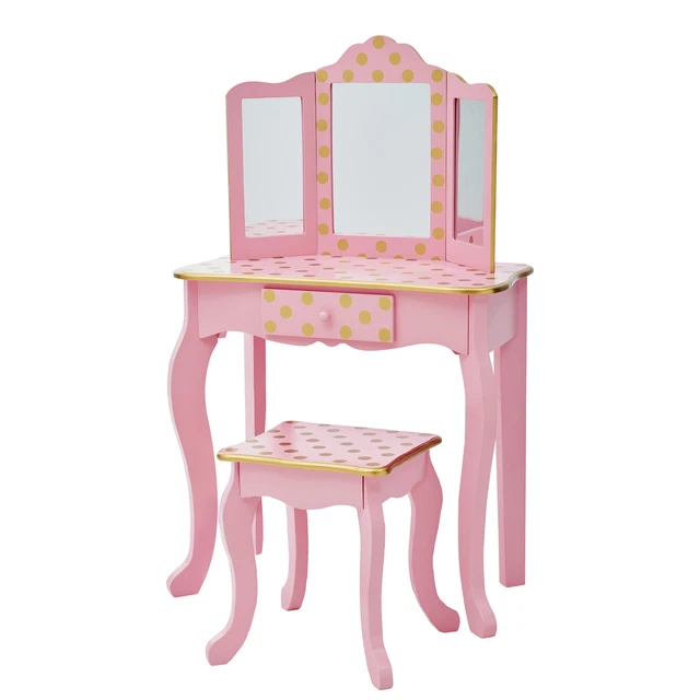 Fantasy Fields Kids Vanity Table Set Little Girls Makeup Dressing Desk Pink/Gold
