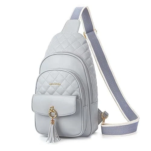Sling Bag for Women Quilted PU Leather Fanny Pack Crossbody Bags Trendy Grey