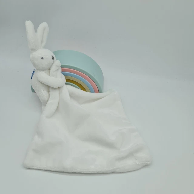 10 - Doudou Peluche Lapin Blanc Mouchoir Uni Jacadi Neuf