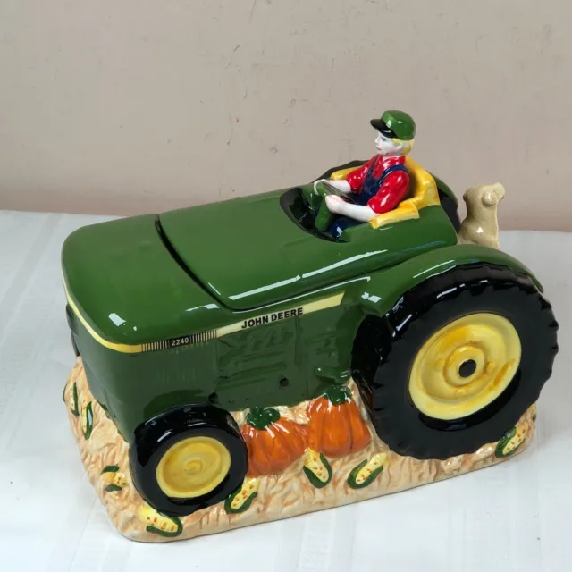 John Deere Summer Harvest Ceramic Cookie Jar Tractor 12” Family Dog by Gibson