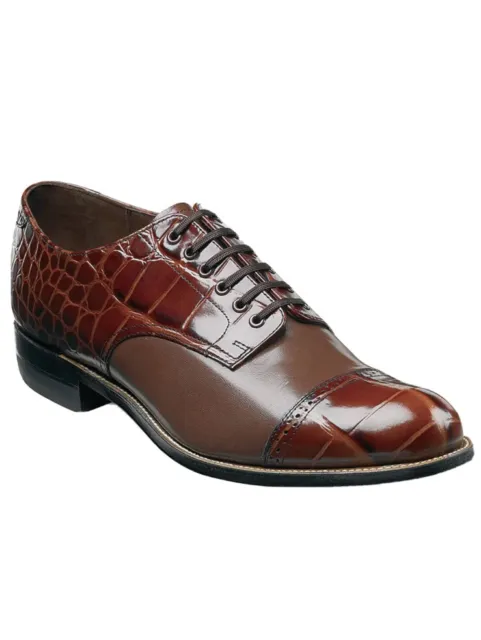 Stacy Adams Madison Men's Croc Cap Toe Oxford Cognac Size 9 D New In Box See All