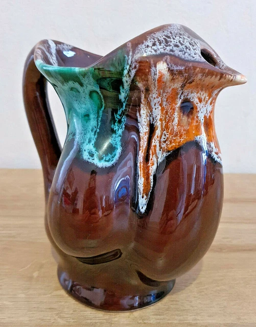 Vase Ancien Vallauris Dégradé Marron Orange Blanc Effet Granité - Occasion