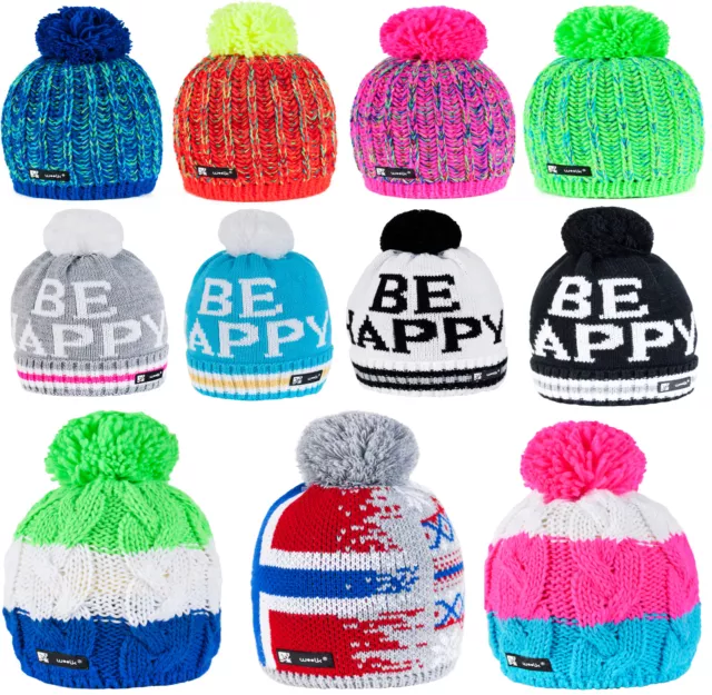 Unisex Kids Children Knitted Beanie Hat Hats Cap Winter Warm Girls Boys Bobble