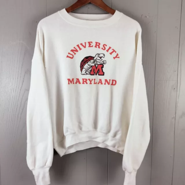 Vintage Maryland Terrapins Sweatshirt Mens Large White 70s 80s Fleece Crew Neck