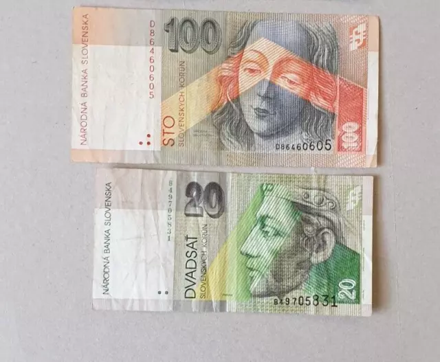 Geldscheine Slowakei 2 Stück  gebraucht Erhaltung siehe Foto
