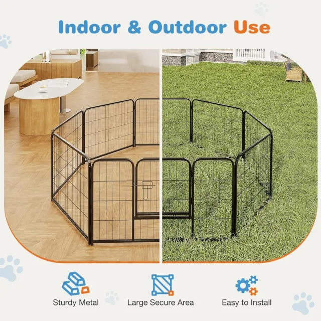 Dog Playpen Indoor - Pet Fence Puppy Exercise Pen for Yard Gate 8 Panel 24”