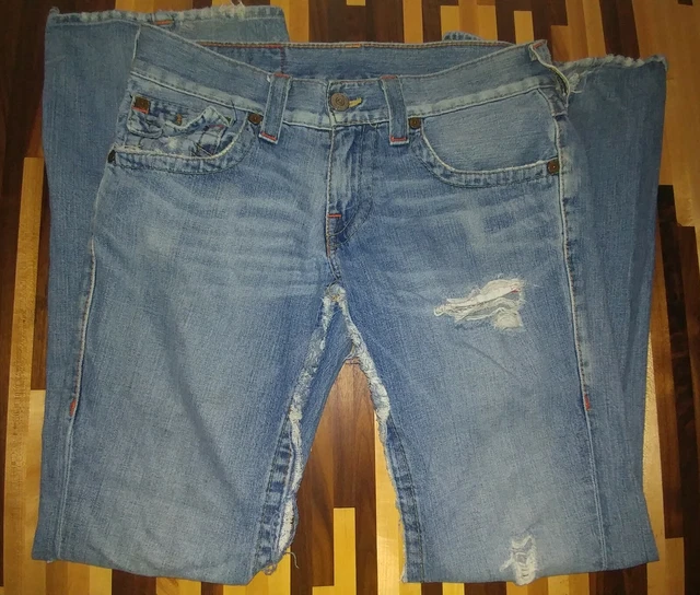 Men's True Religion "Joey" Jeans 33W - 30L Distressed Torn VERY UNIQUE Men's True Religion "Joey" Jeans 33W - 30L Distressed Torn VERY UNIQUE