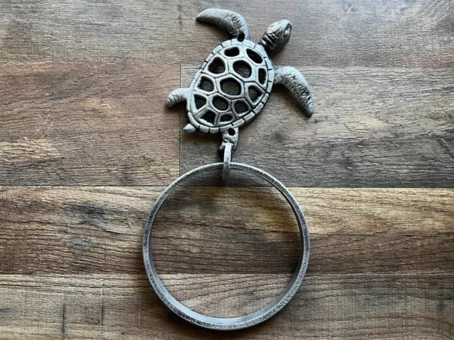 Sea Turtle Hand Towel Holder Wrought Iron Ring Lake House Beach Home Bathroom
