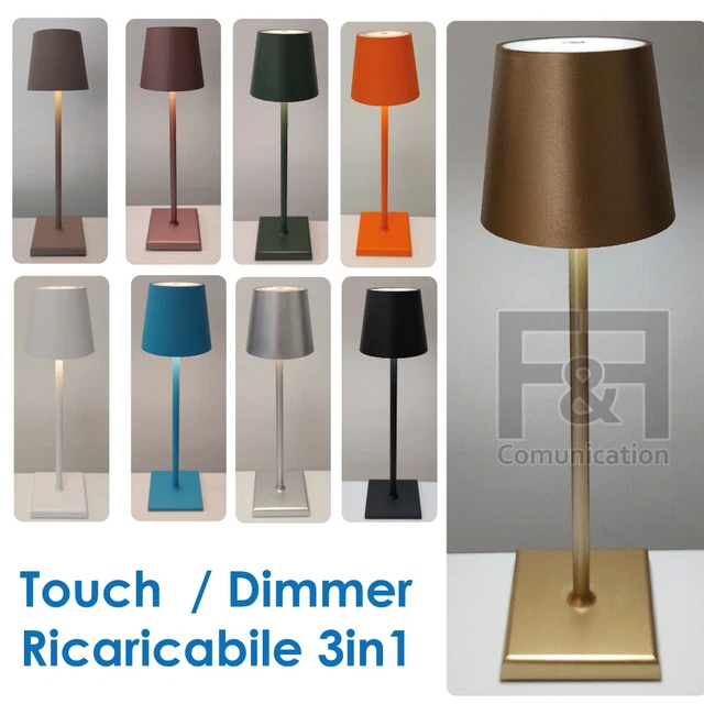 Lampada da tavolo led ricaricabile simile poldina oro nera bianca grigia azzurra