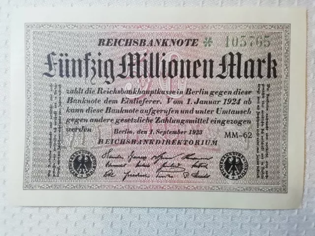 Reichsbanknote 50 Millionen Mark, Berlin, 1923, unc.