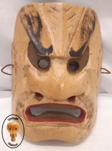 Vintage Mask Wooden Japanese Tribal Hand Made Display #2