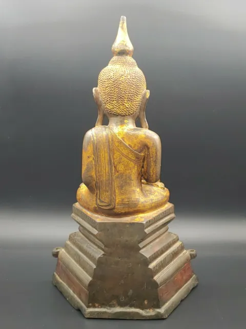 Antique Burmese Bronze Gilted Shan Buddha Figurine Statue Burman Vintage Figure 7