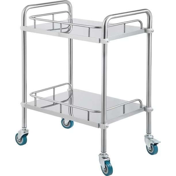 2-Shelf Lab Cart with Wheels，Stainless Steel Rolling Cart，Medical Dental Lab Car