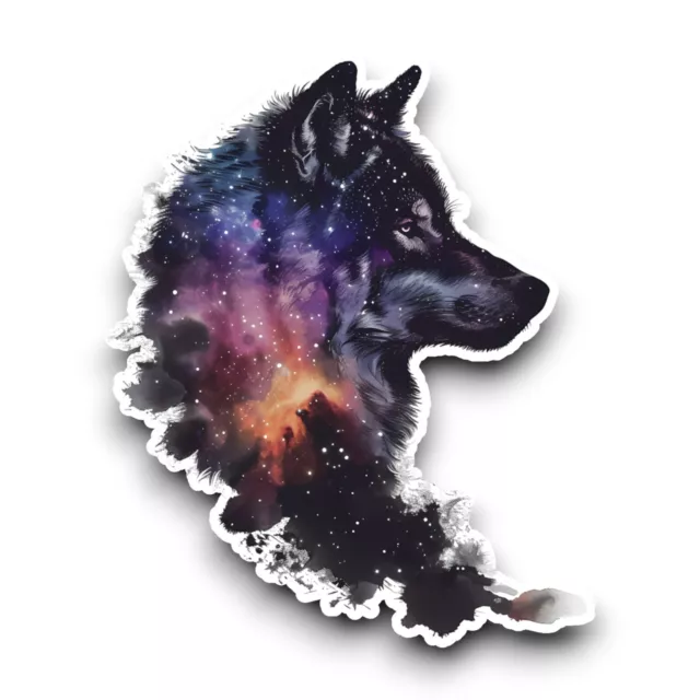 Wolf Galaxy Double Exposure Watercolor Animal Vinyl Sticker 100x82mm