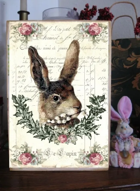 Primitive Easter Sign French Shabby & Chic Image Sign Rabbit Victorian Pink Rose