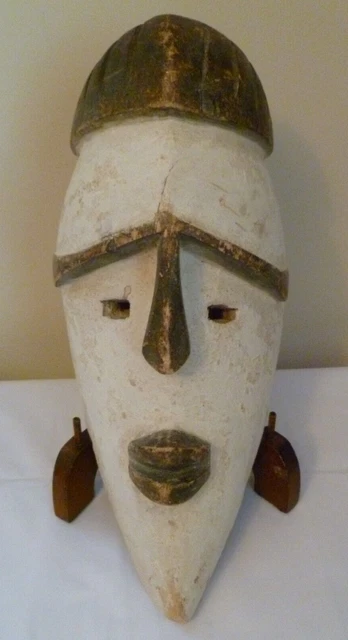 Antique Large African Tribe Wood Kaolin Ngil Mask (Fang People of Gabon)