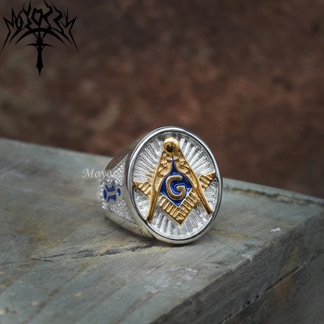 Masonic Freemason Men's Stainless Steel Ring – Cubic Zirconia, Square Face, Sizes 8-13 #HG