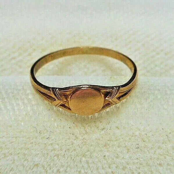 Tiny Antique Art Deco 10K Yellow Gold Baby Child's Signet Ring 0.52g Size 1.5