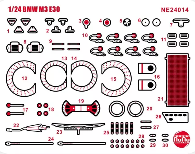 Platts/NUNU 1/24 Racing Series BMW M3 E30 Detail Up Parts Plastic Model Par