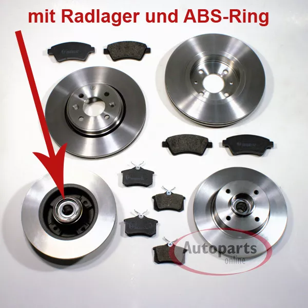 Bremsen Set 266m + 249mm ABS Ringe Radlager vorne hinten für Citroen C3 Picasso