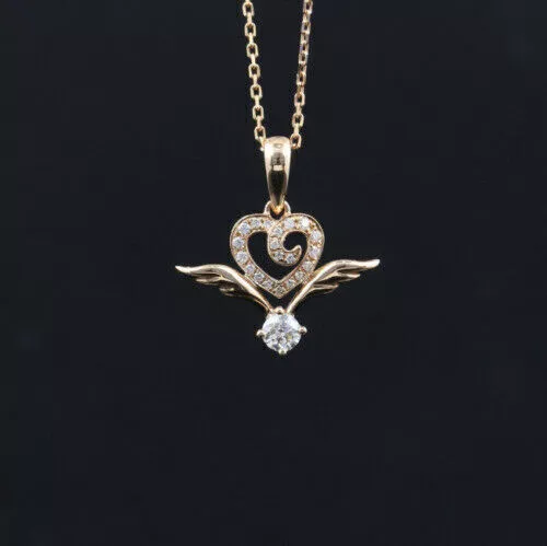 Pendentif ailes d'ange en forme de cœur de fiançailles en diamant simulé de...