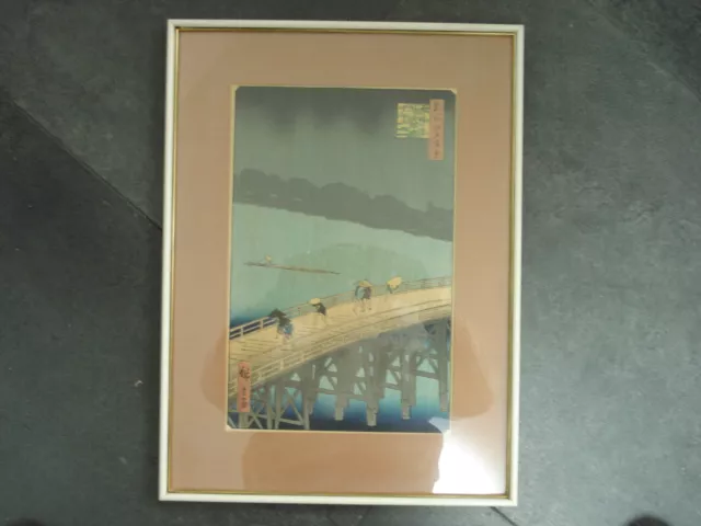 Hiroshigo Ando Japan Regen Über Der Ohashi Holzbrücke Signiert Holzschnitt?Farbe