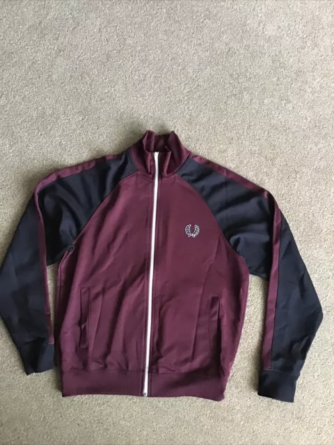 Fred Perry Zip Up Tracksuit Jacket- Maroon Size Youth Large