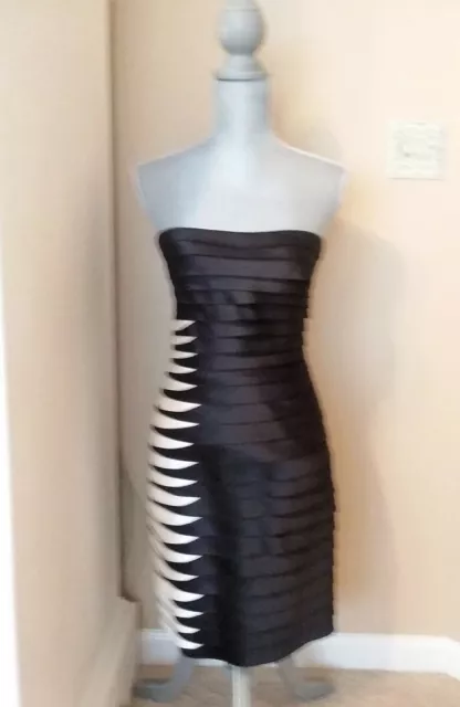 NWOT! BCBGMaxAzria BLACK/CREAM SATIN TIERED COCKTAIL DRESS, SIZE 4