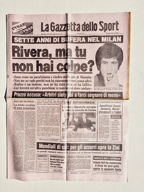 Gazzetta Dello Sport - 28 Janvier 1982 - Rivera, Milan, Valerio Nati, Pruzzo