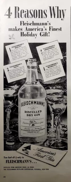 1945 Fleischmann's Distilled Dry Gin Finest Holiday Gift Vintage Print Ad