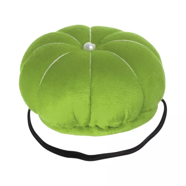 Velvet Wrist Pin Cushion Pumpkin Needle Sewing with Elastic Wrist Strap, Green